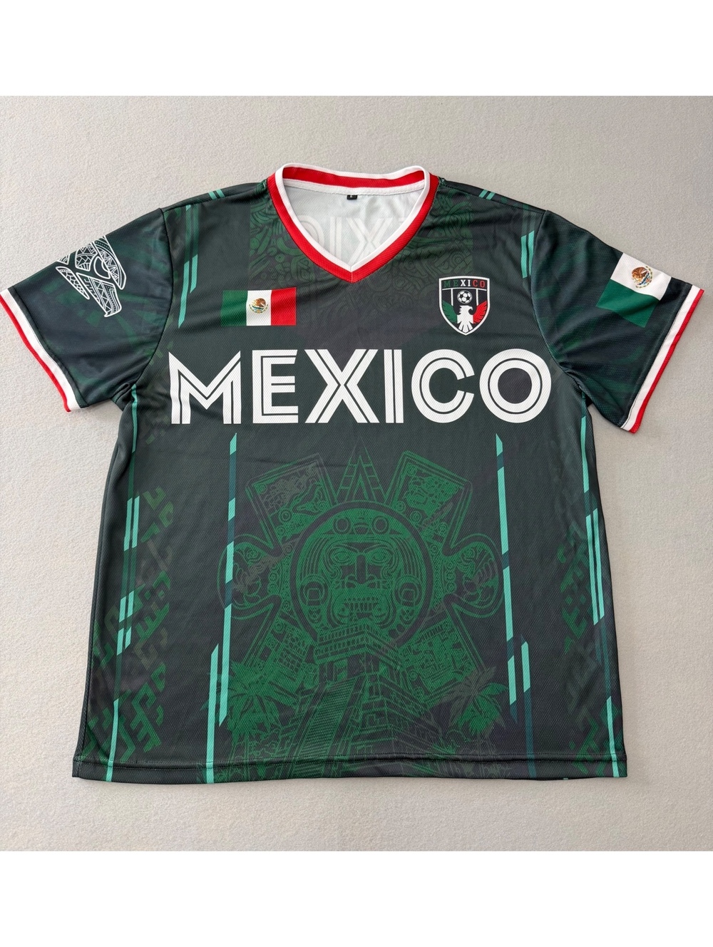 235/467 Mexico Soccer Jersey Aztec Eagle Flag Design Green Red White Size L